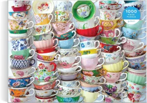 Teacups �C Julie Seabrook Ream 1000 Piece Puzzle Featuring A Regency Core Mix of Vibrant Teacups texture frenzy flash mote Galison 