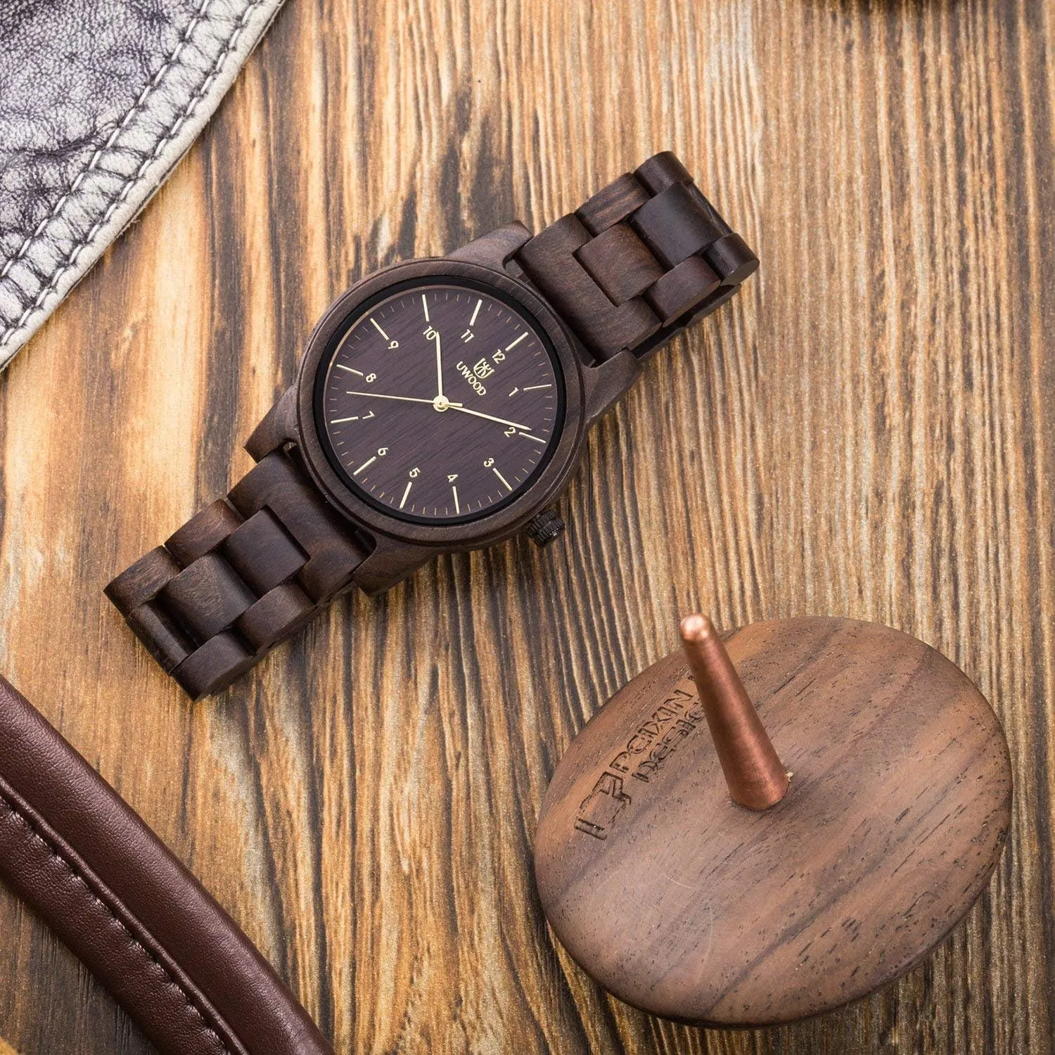 terrain & Band Adjustable Wooden Watches Uwood Series 40 mm Unisex Natural Handmade Wood Watch with Gift Box 