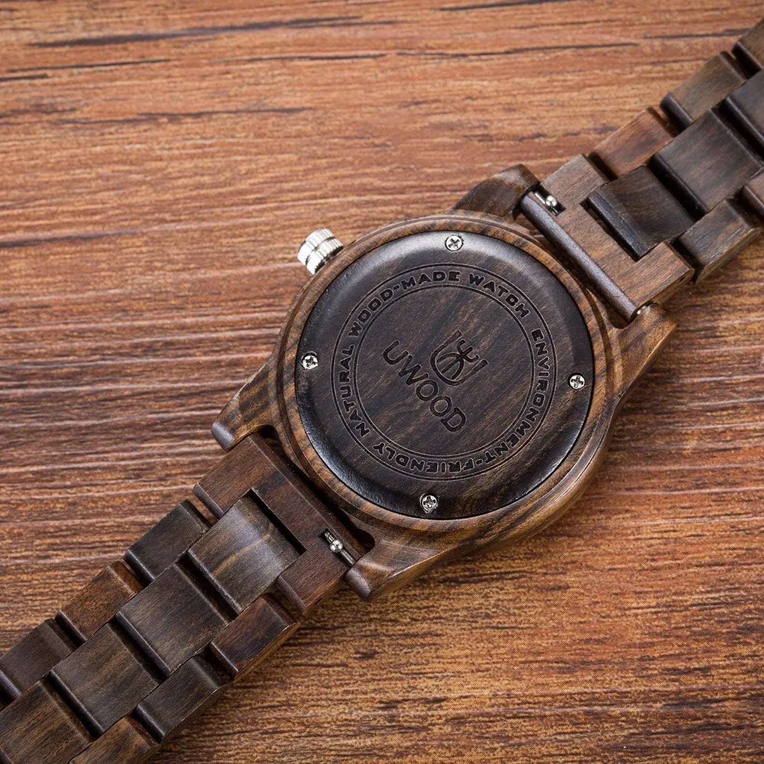 terrain & Band Adjustable Wooden Watches Uwood Series 40 mm Unisex Natural Handmade Wood Watch with Gift Box 