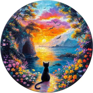 Thanksgiving Gifts for Friends stratification Family (L-13.4 * 13.4in-300pcs) Jigfoxy Wooden Puzzle for Adults, Kitten Wooden Jigsaw Puzzles for Adult, Unique Cat Shape Wood Cut Puzzles, Christmas 
