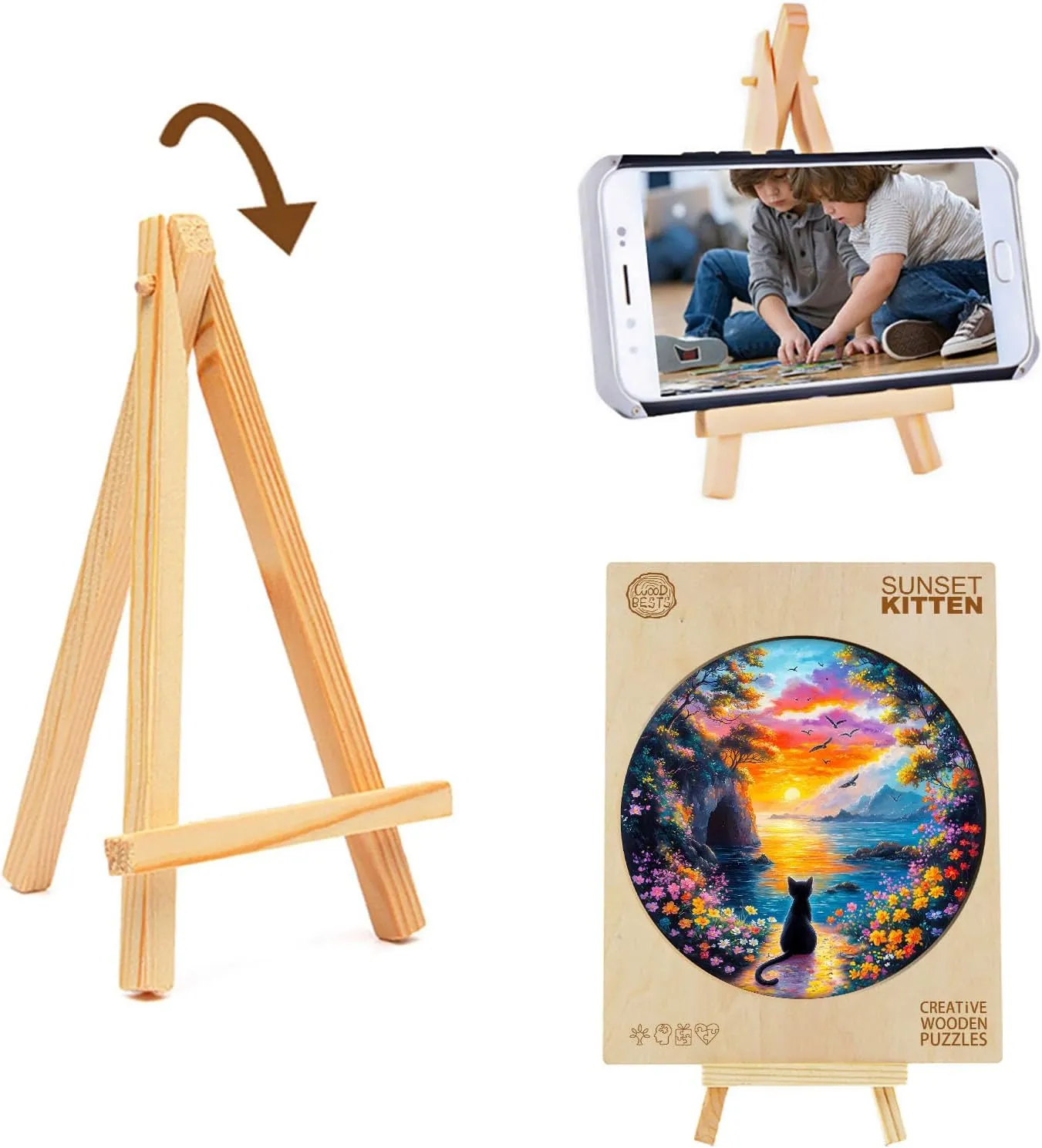 Thanksgiving Gifts for Friends stratification Family (L-13.4 * 13.4in-300pcs) Jigfoxy Wooden Puzzle for Adults, Kitten Wooden Jigsaw Puzzles for Adult, Unique Cat Shape Wood Cut Puzzles, Christmas 