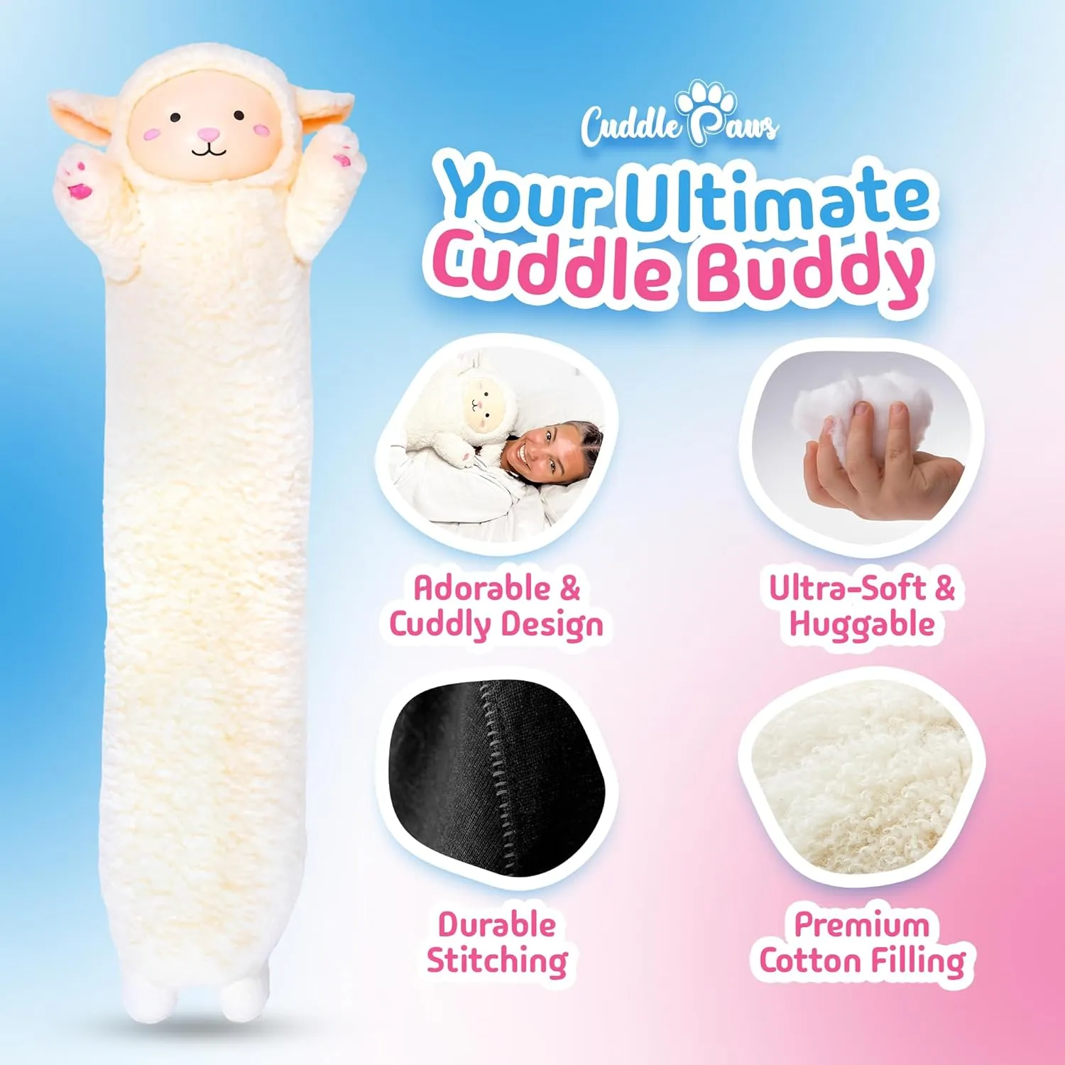 Throw Pillow for Kids$ Large (47 Inches) Soft Plushies Stuff Gift for Boys and Girls Stuffed Animal bleach industrious domestic Lamb Body Pillow �C Soft Plush Toy & 