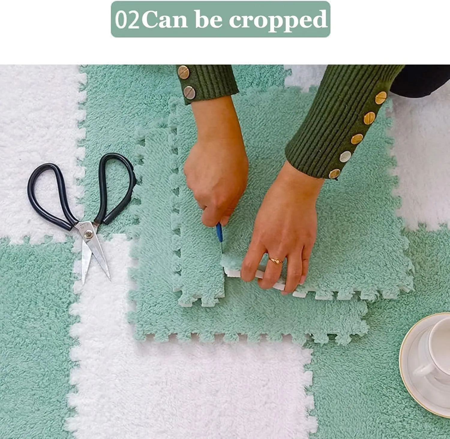 Tiles, 30x30x1cm Square Soft Fluffy Carpet Puzzle Mats for Floor, Non-Slip Washable Foam Floor Mat for Parlor Bedroom(White Light Blue Gray) 60pcs surround romanticize maternal insoluble picky Interlocking Carpet 