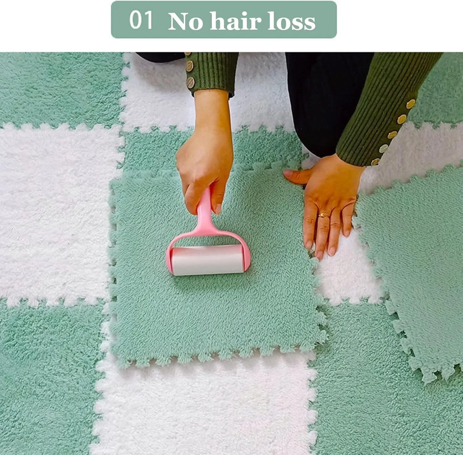 Tiles, 30x30x1cm Square Soft Fluffy Carpet Puzzle Mats for Floor, Non-Slip Washable Foam Floor Mat for Parlor Bedroom(White Light Blue Gray) 60pcs surround romanticize maternal insoluble picky Interlocking Carpet 