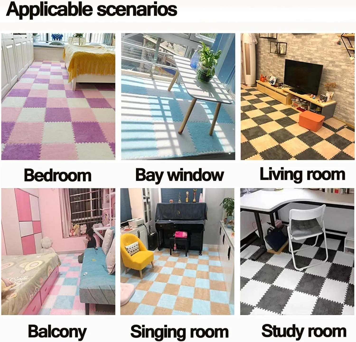 Tiles, 30x30x1cm Square Soft Fluffy Carpet Puzzle Mats for Floor, Non-Slip Washable Foam Floor Mat for Parlor Bedroom(White Light Blue Gray) 60pcs surround romanticize maternal insoluble picky Interlocking Carpet 