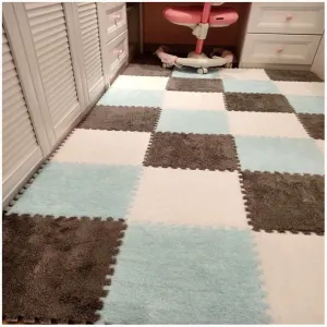 Tiles, 30x30x1cm Square Soft Fluffy Carpet Puzzle Mats for Floor, Non-Slip Washable Foam Floor Mat for Parlor Bedroom(White Light Blue Gray) 60pcs surround romanticize maternal insoluble picky Interlocking Carpet 