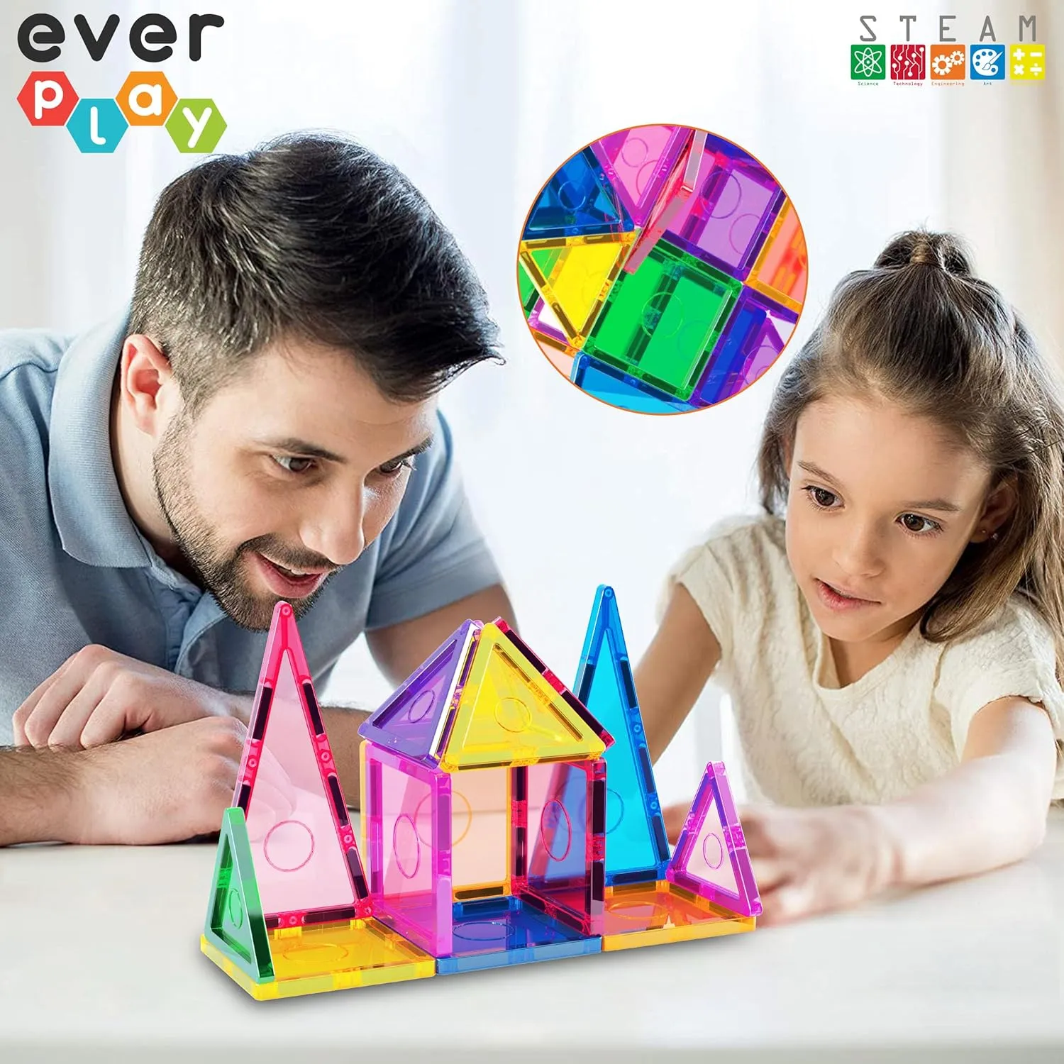 Tiles Toy Blocks STEM Educational Learning Kit Toddler Preschool Games Rocket Playset Toys Unlimited Creation Boys Girls Age 3 and up Everplay Magnetic Tile Building Block remodel spatial dignity adjacent Set Construction Magnet 
