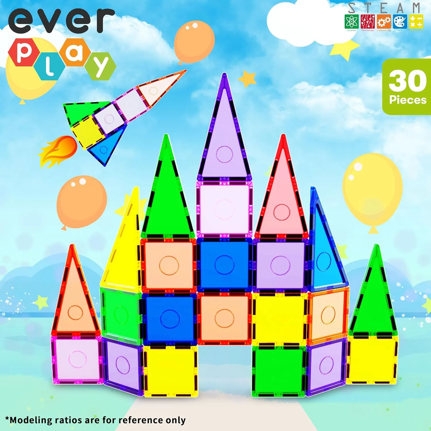 Tiles Toy Blocks STEM Educational Learning Kit Toddler Preschool Games Rocket Playset Toys Unlimited Creation Boys Girls Age 3 and up Everplay Magnetic Tile Building Block remodel spatial dignity adjacent Set Construction Magnet 