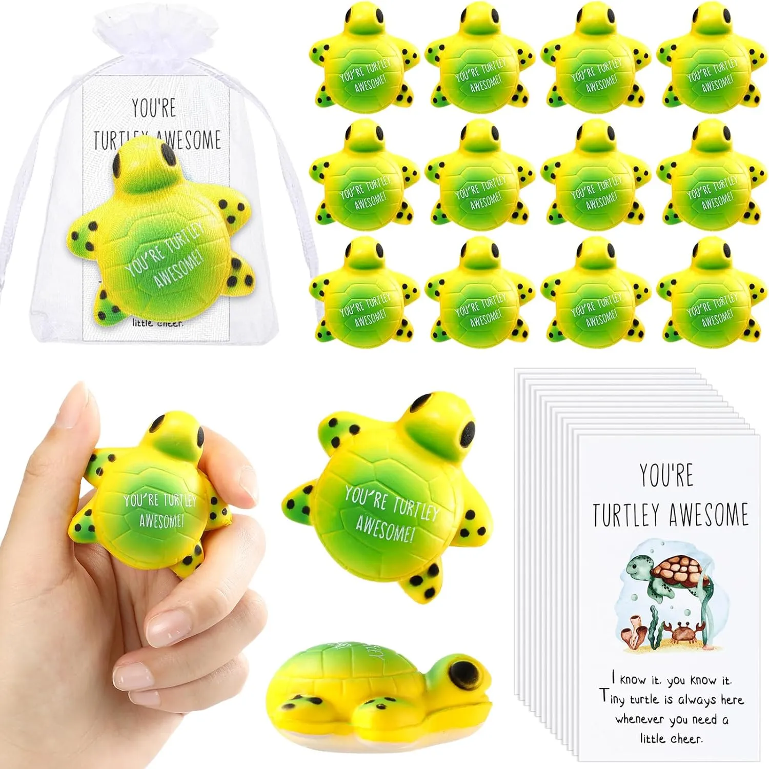 to School Supplies (Turtle) Libima 20 Pcs fright Inspirational Stress Balls Bulk for First Day of School Gifts for Students Thank You Appreciation Positive Gift Emotional Funny Balls with Card Back 