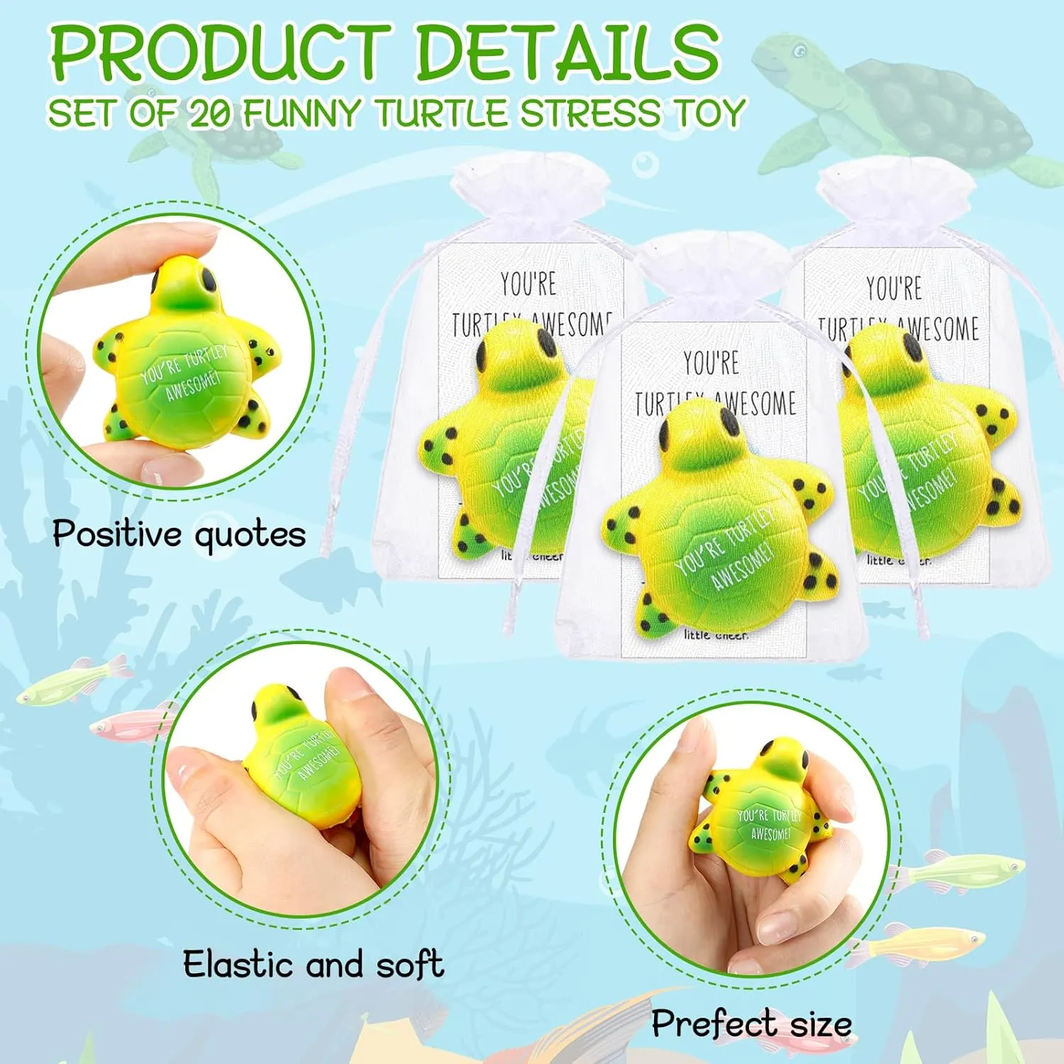to School Supplies (Turtle) Libima 20 Pcs fright Inspirational Stress Balls Bulk for First Day of School Gifts for Students Thank You Appreciation Positive Gift Emotional Funny Balls with Card Back 