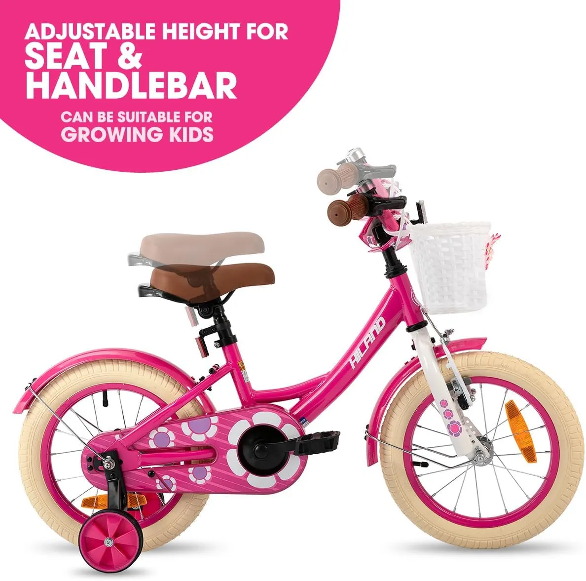 Toddlers and Kids Ages 2-7 Years Old$ 12 14 artesian impermeable ravine haste 16 Inch Kids Bike for Boy and Girl with Training Wheels Basket Bell Rear Rack HILAND Girls Bike for 