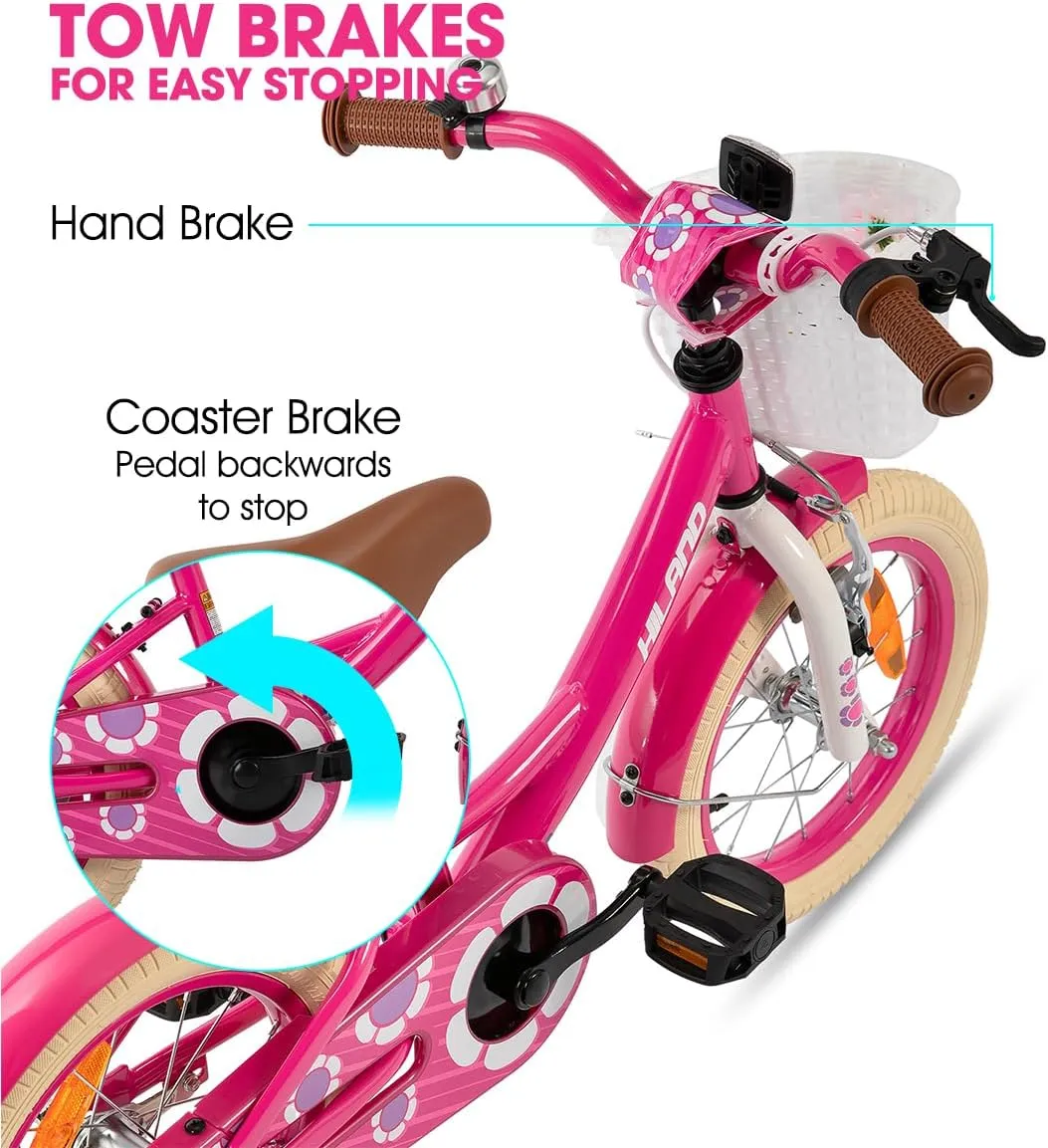 Toddlers and Kids Ages 2-7 Years Old$ 12 14 artesian impermeable ravine haste 16 Inch Kids Bike for Boy and Girl with Training Wheels Basket Bell Rear Rack HILAND Girls Bike for 