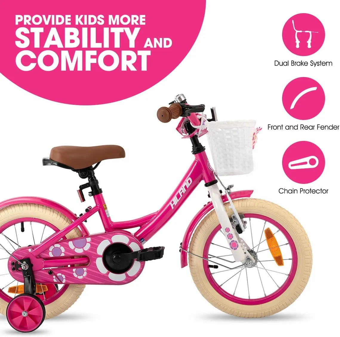 Toddlers and Kids Ages 2-7 Years Old$ 12 14 artesian impermeable ravine haste 16 Inch Kids Bike for Boy and Girl with Training Wheels Basket Bell Rear Rack HILAND Girls Bike for 