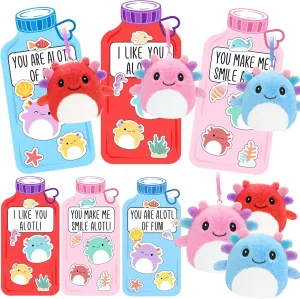 Toddlers Friends Classroom School Exchange Party Favors ORIENTAL achievable consonant CHERRY Valentines Day Gifts for Kids - 24 Pack Axolotl Plush Toys Keychains with Valentine Gifts Cards for Boys Girls 
