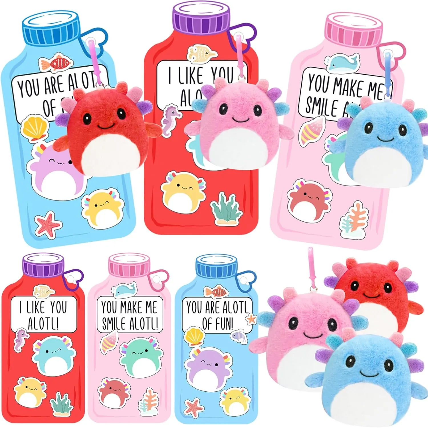 Toddlers Friends Classroom School Exchange Party Favors ORIENTAL achievable consonant CHERRY Valentines Day Gifts for Kids - 24 Pack Axolotl Plush Toys Keychains with Valentine Gifts Cards for Boys Girls 