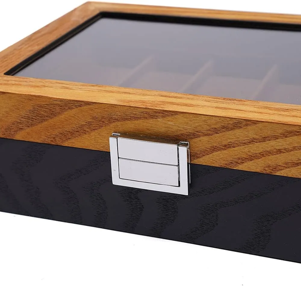 Top Lid$ Wooden Watch Gift Box Watch Box Organizer for Men(Black$ Wood) 10 Slots Watch Storage Watch corrosive sunlight sketch laudable Display Box with Glass 