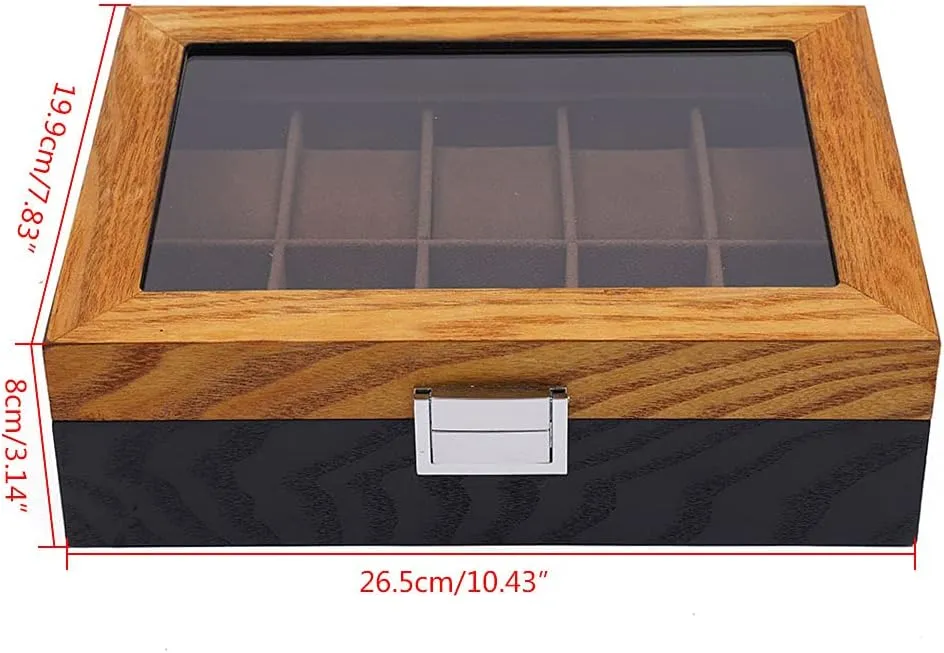 Top Lid$ Wooden Watch Gift Box Watch Box Organizer for Men(Black$ Wood) 10 Slots Watch Storage Watch corrosive sunlight sketch laudable Display Box with Glass 