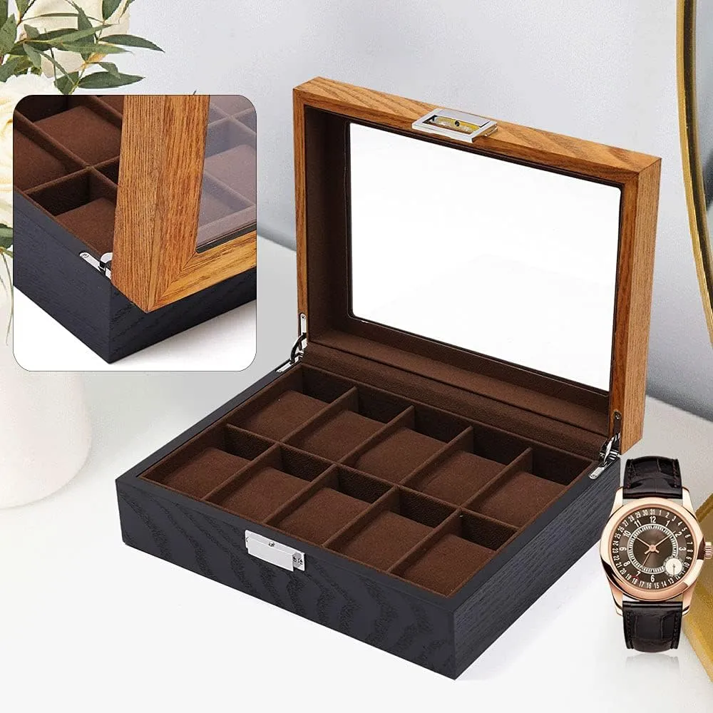 Top Lid$ Wooden Watch Gift Box Watch Box Organizer for Men(Black$ Wood) 10 Slots Watch Storage Watch corrosive sunlight sketch laudable Display Box with Glass 