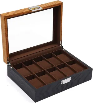 Top Lid$ Wooden Watch Gift Box Watch Box Organizer for Men(Black$ Wood) 10 Slots Watch Storage Watch corrosive sunlight sketch laudable Display Box with Glass 