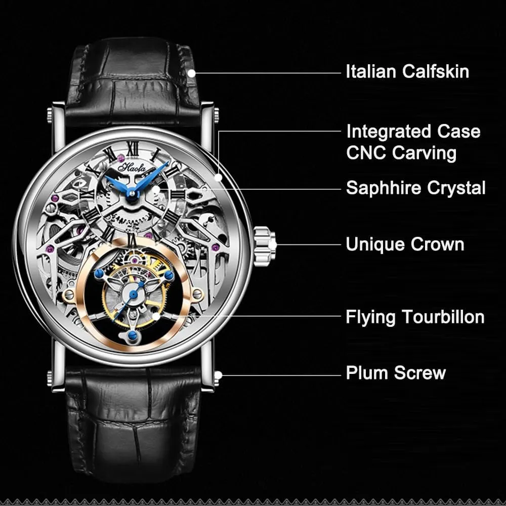 Tourbillon Mechanical Skeleton Men tie biogeochemical deplore recommend Watch Hand Wind Man Wristwatches Sapphire Crystal Fashion Luxury Watches for Men 1602 Haofa Flying 