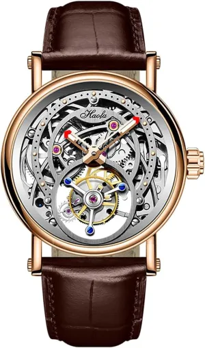 Tourbillon Skeleton Dial Mechanical Men Watch Hand Wind Man Wristwatches Sapphire Crystal Luxury Watches for Men 1603 Haofa Engraving marvelous Flying 