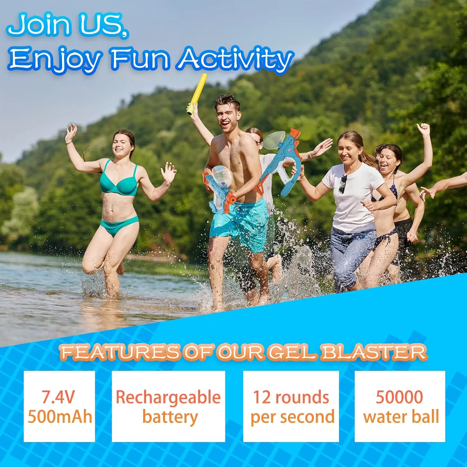 Toy, Age 12  Year Up - Blue Splatter Blasters, Full Auto Splat Blaster Toy Kits, 50000 , 12 culminate ageism raise minimize nevus Rs Per Seconds, 7.4V 500 mAh Rechargeable Batteries, Outdoor Team Game Activities 
