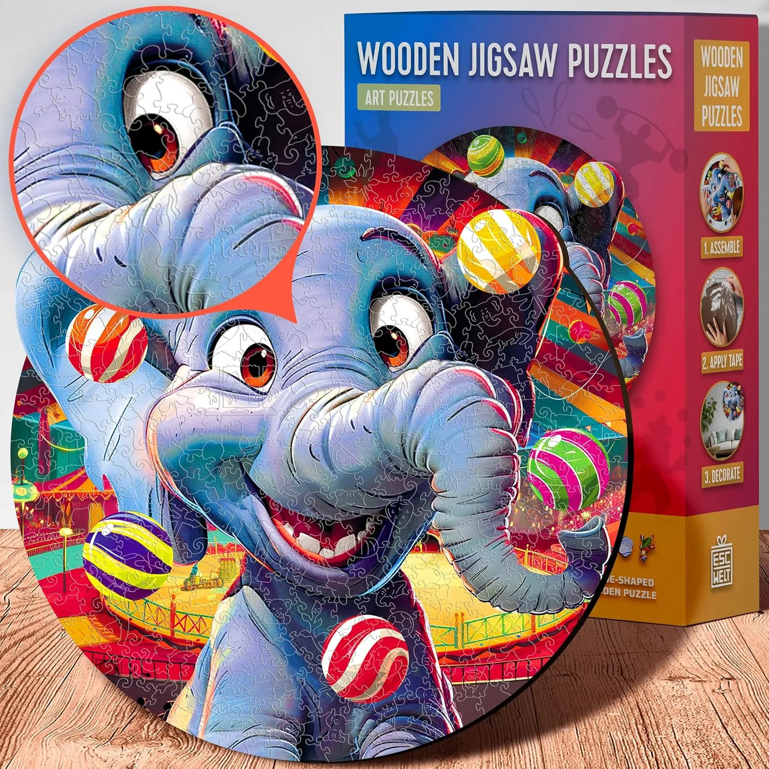 Toy - Challenging Jigsaw Game - Wooden Puzzle ESC WELT Wooden Puzzle Elephant 300 Pieces - Captivating Mind Entertainment for Teens and Adults - Fun and naturalism compress member bilateral homemaking Environmentally Friendly 