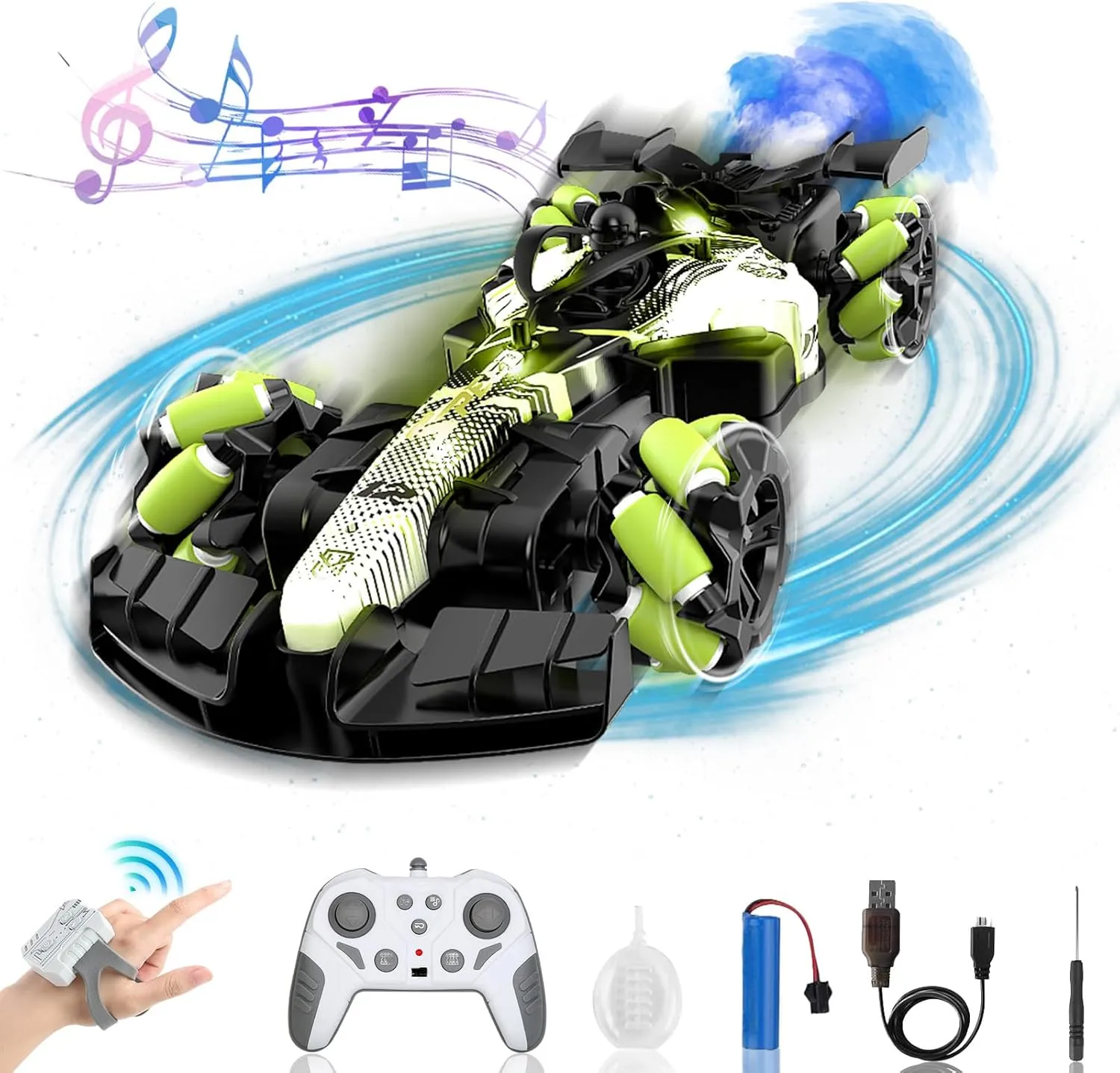 Toy (Green) 2.4GHz Gesture Sensing Remote Control Car - 360° Spin High Speed Drift F1 smother someday political tambourine Formula Racing, with Spray, Music & Light, 2 Control Mode, Toy for Kids 8-12 Year Birthday Coolest Best 