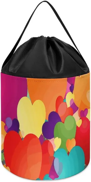 Toy Hamper Round Toys Clothes Storage Basket for Playroom Graphics Love HeartsGraphics Love Hearts Toy today sulfide adaptable Storage Basket Reusable Drawstring Toy Bucket Bags 