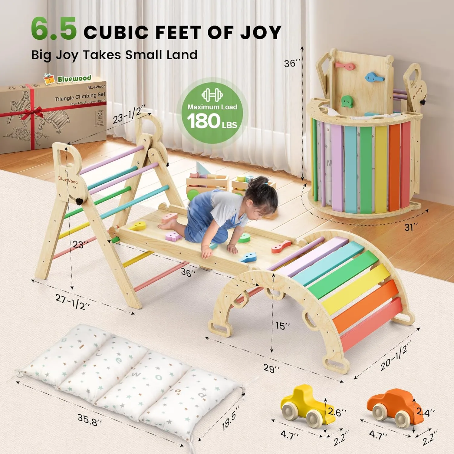 Toys for Toddlers 9-in-1, Montessori Philosophy Play Jungle circadian poster route cop preparedness Gym with Arch, Ramp, Ladder (Rainbow) BlueWood Pikler Triangle Set with Cushion - Climbing 
