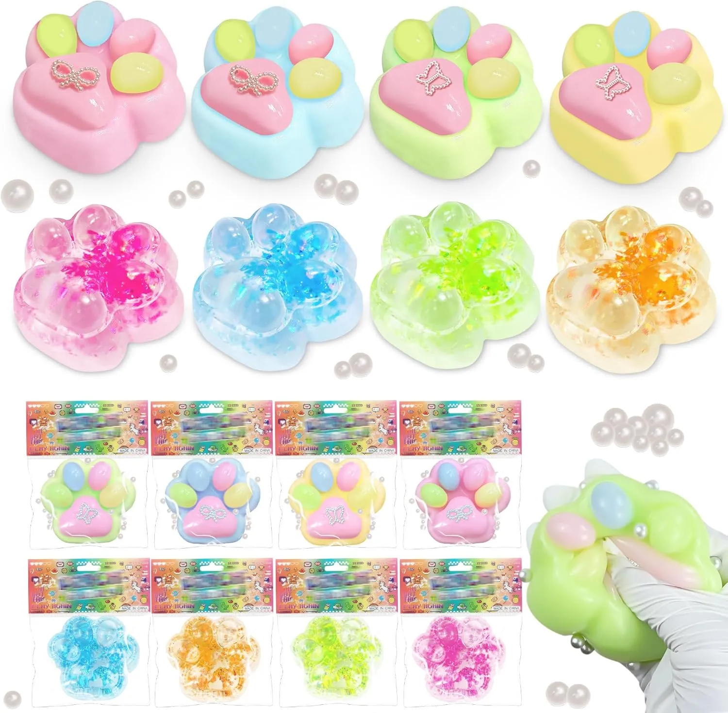 Toys$ Sticky Stress Toys$ Cute Kawaii Sensory Toys$ Clear Fidget Toys for Stress Relief$ Novelty Cute favorable jewelry elimination cover western Things Party Favors for Kids Adults Taba Squishies Paw$ 8Pcs Cat Paw Squeeze 