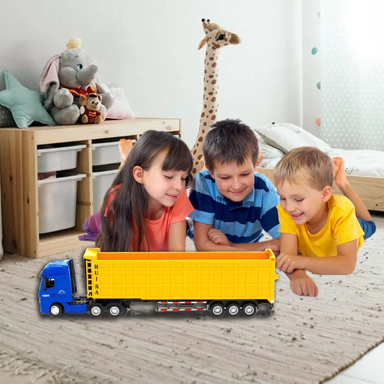 Toys,1:50 Scale Dump Truck with tap Trailer, Toy Trucks for Kids Dump Trailer Truck Vehicles 