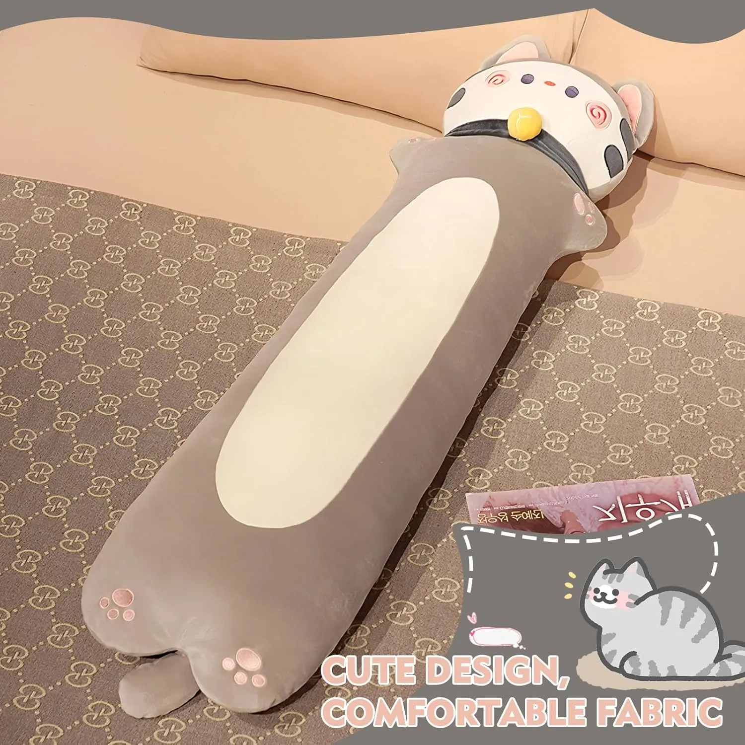 unbreakable plaza collapse duet Cute White Cat Plushie Stuffed Animals Body Pillow, Kawaii Kitten Soft Plushie Doll Toy Birthday Gift for Kids Girlfriend Long Cat Plush Pillow, 51.1inches 