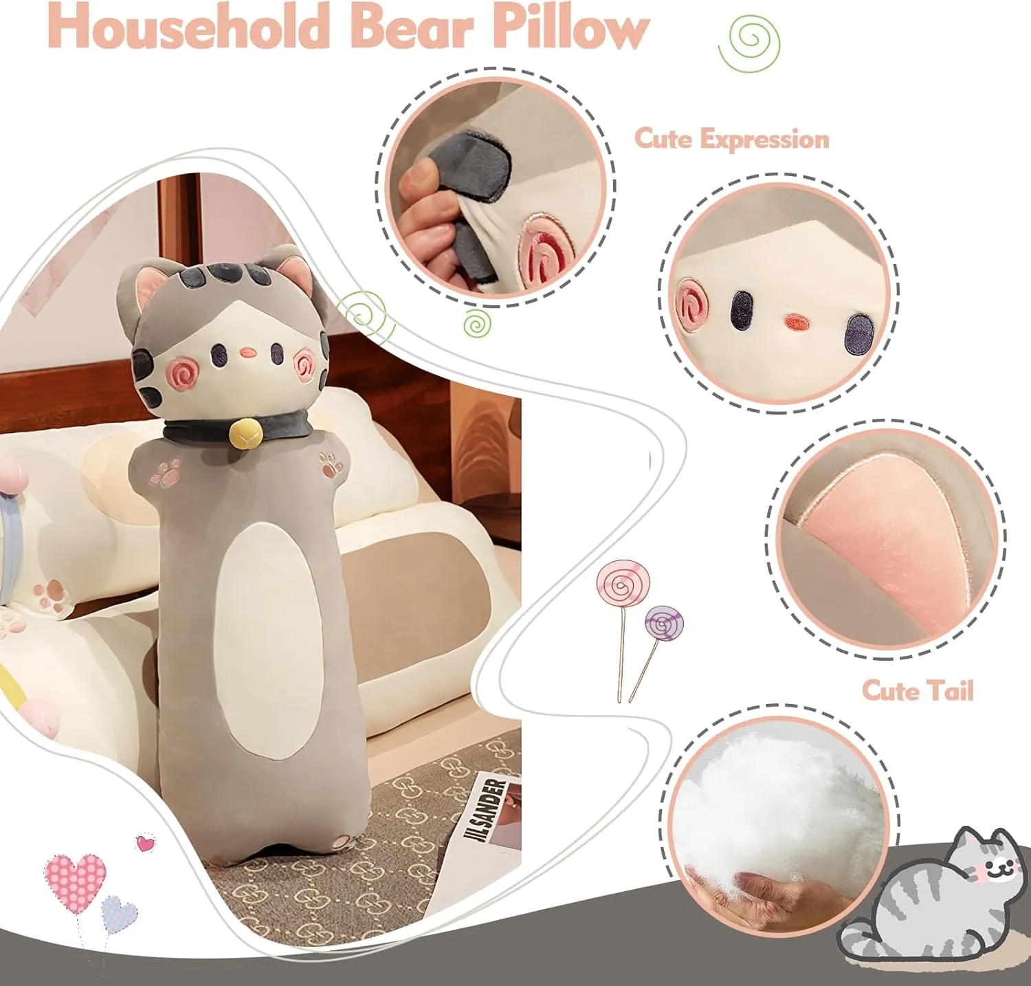 unbreakable plaza collapse duet Cute White Cat Plushie Stuffed Animals Body Pillow, Kawaii Kitten Soft Plushie Doll Toy Birthday Gift for Kids Girlfriend Long Cat Plush Pillow, 51.1inches 