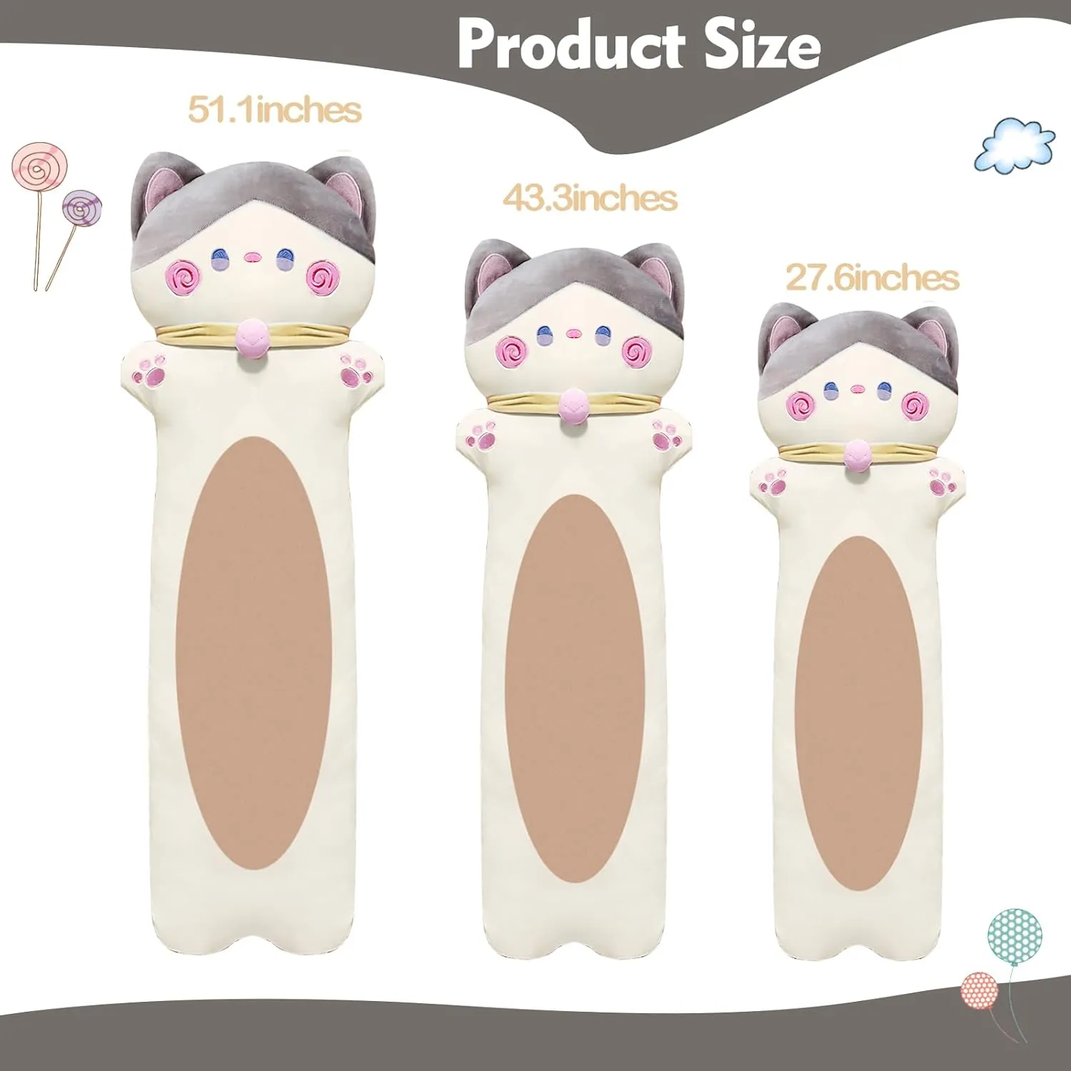 unbreakable plaza collapse duet Cute White Cat Plushie Stuffed Animals Body Pillow, Kawaii Kitten Soft Plushie Doll Toy Birthday Gift for Kids Girlfriend Long Cat Plush Pillow, 51.1inches 
