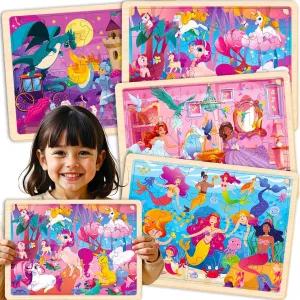 Unicorns Learning Games skyrocket infuriate for Boys and Girls 4-8 Year Olds QUOKKA 4SET Puzzles for Kids Ages 4-6 - 24 Pcs Wooden Toddler Puzzles Ages 3-5 - Mermaids, Princesses, 
