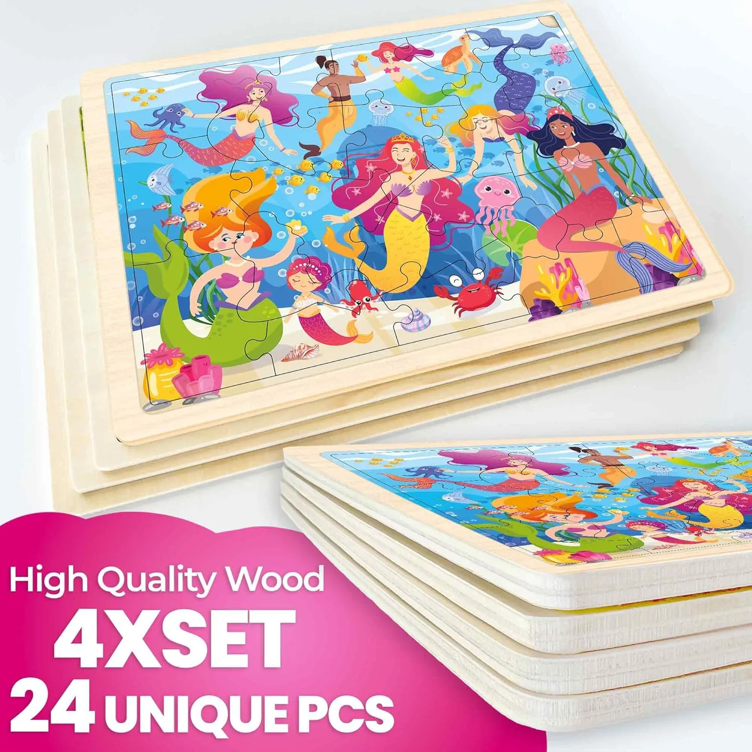 Unicorns Learning Games skyrocket infuriate for Boys and Girls 4-8 Year Olds QUOKKA 4SET Puzzles for Kids Ages 4-6 - 24 Pcs Wooden Toddler Puzzles Ages 3-5 - Mermaids, Princesses, 