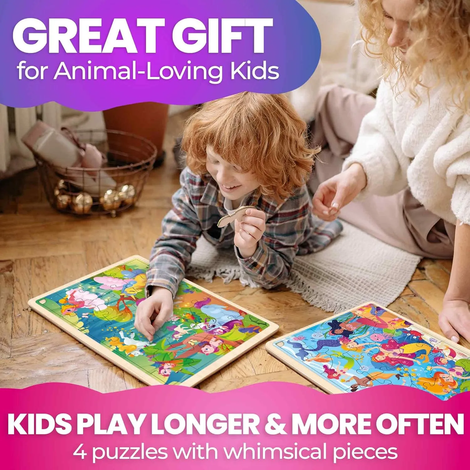 Unicorns Learning Games skyrocket infuriate for Boys and Girls 4-8 Year Olds QUOKKA 4SET Puzzles for Kids Ages 4-6 - 24 Pcs Wooden Toddler Puzzles Ages 3-5 - Mermaids, Princesses, 