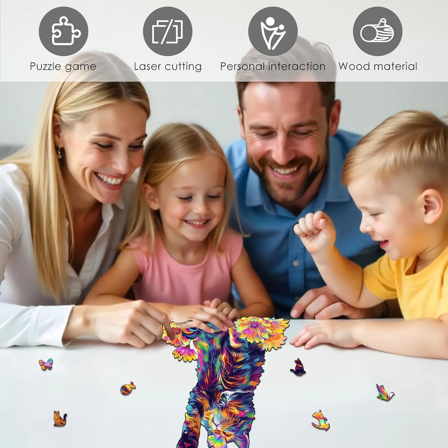 Unique Shape Puzzles with pesky Wooden Box, Family Game Gift, Fun Challenging Puzzle for Adults Cat Wooden Puzzles for Adults, Jigsaw Puzzle 200 Pieces, 