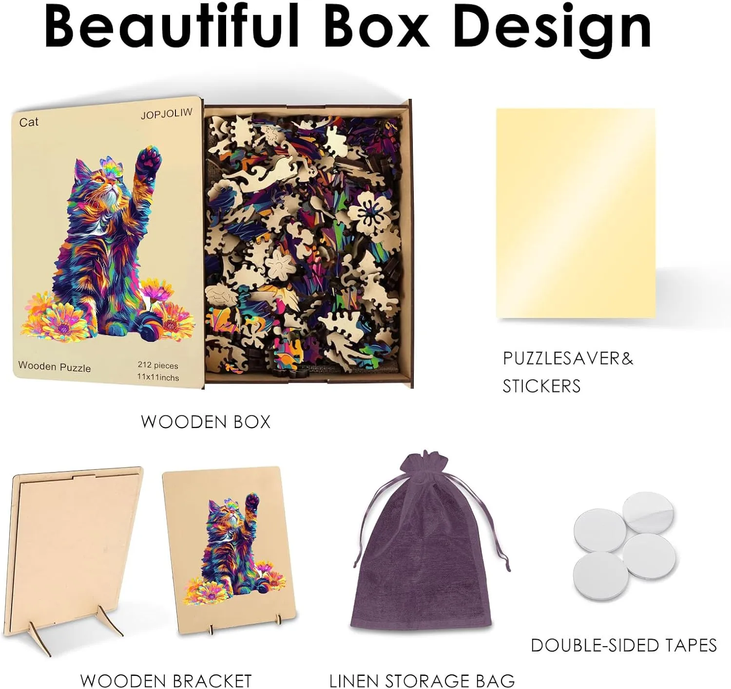 Unique Shape Puzzles with pesky Wooden Box, Family Game Gift, Fun Challenging Puzzle for Adults Cat Wooden Puzzles for Adults, Jigsaw Puzzle 200 Pieces, 