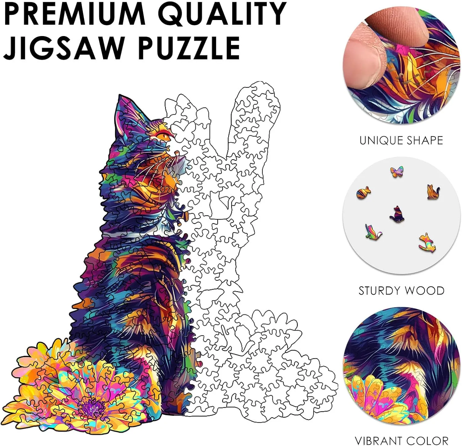 Unique Shape Puzzles with pesky Wooden Box, Family Game Gift, Fun Challenging Puzzle for Adults Cat Wooden Puzzles for Adults, Jigsaw Puzzle 200 Pieces, 