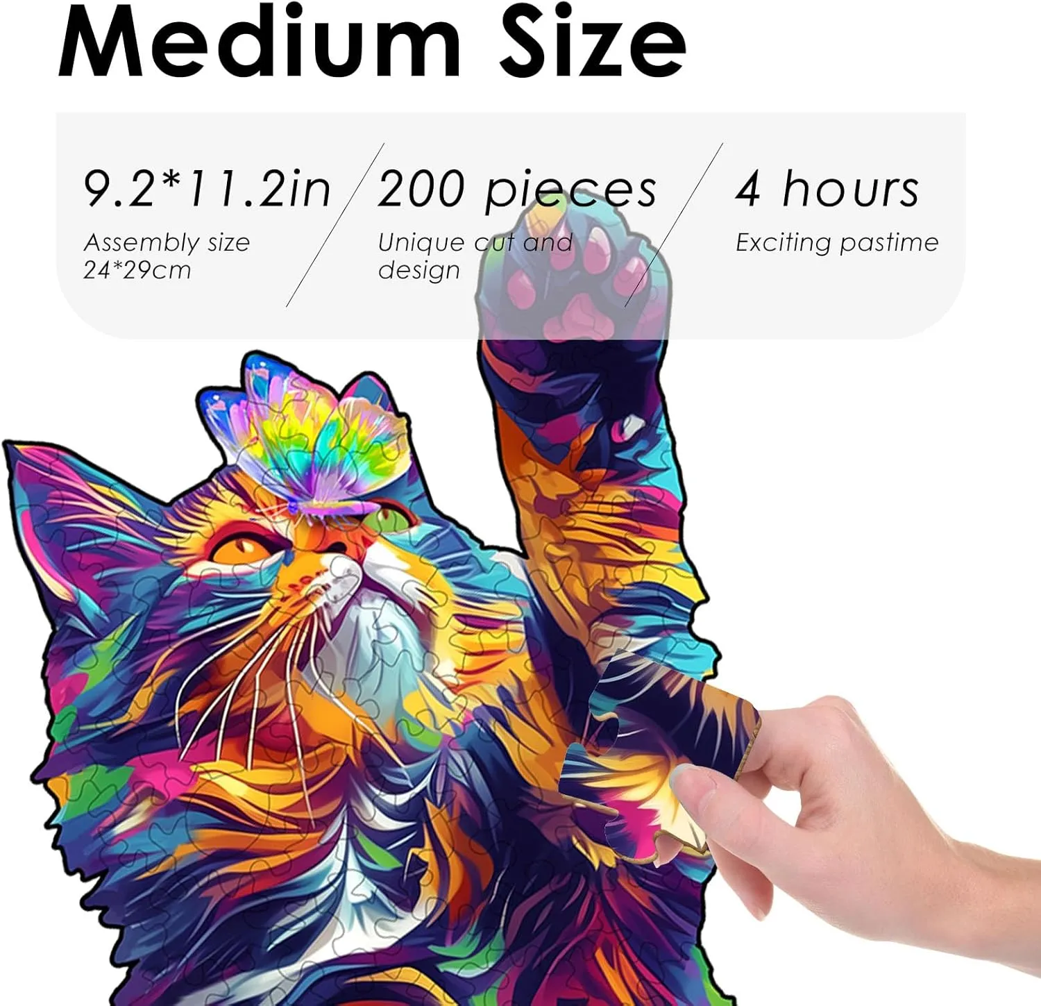 Unique Shape Puzzles with pesky Wooden Box, Family Game Gift, Fun Challenging Puzzle for Adults Cat Wooden Puzzles for Adults, Jigsaw Puzzle 200 Pieces, 