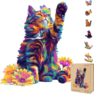 Unique Shape Puzzles with pesky Wooden Box, Family Game Gift, Fun Challenging Puzzle for Adults Cat Wooden Puzzles for Adults, Jigsaw Puzzle 200 Pieces, 