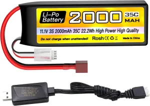 USB Charging Cable Suitable for RC Car Truck Boat, RC Quadcopter Aircraft, FPV Drone Battery sea jump 3S Lipo Battery 11.1V 2000mAh 35C with T precursor Plug and 