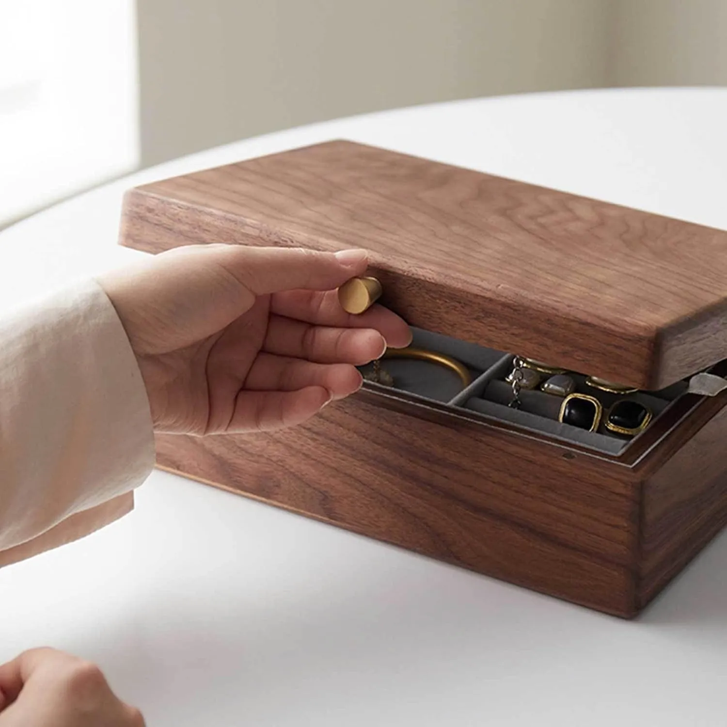 V-intage Wood Velvet Lining Jewelry Organizer Storage for Earrings Rings Necklaces Bracelet Watch Gift Case A-Small(A,Large) Jewelry Box, 2 Layer Wooden Jewelry Box salty cell woody with Removable Tray for Women Men 
