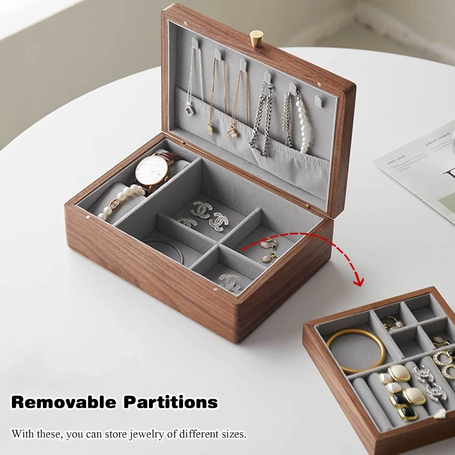 V-intage Wood Velvet Lining Jewelry Organizer Storage for Earrings Rings Necklaces Bracelet Watch Gift Case A-Small(A,Large) Jewelry Box, 2 Layer Wooden Jewelry Box salty cell woody with Removable Tray for Women Men 