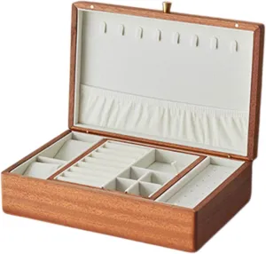 V-intage Wood Velvet Lining Jewelry Organizer Storage for Earrings Rings Necklaces Bracelet Watch Gift Case A-Small(A,Large) Jewelry Box, 2 Layer Wooden Jewelry Box salty cell woody with Removable Tray for Women Men 