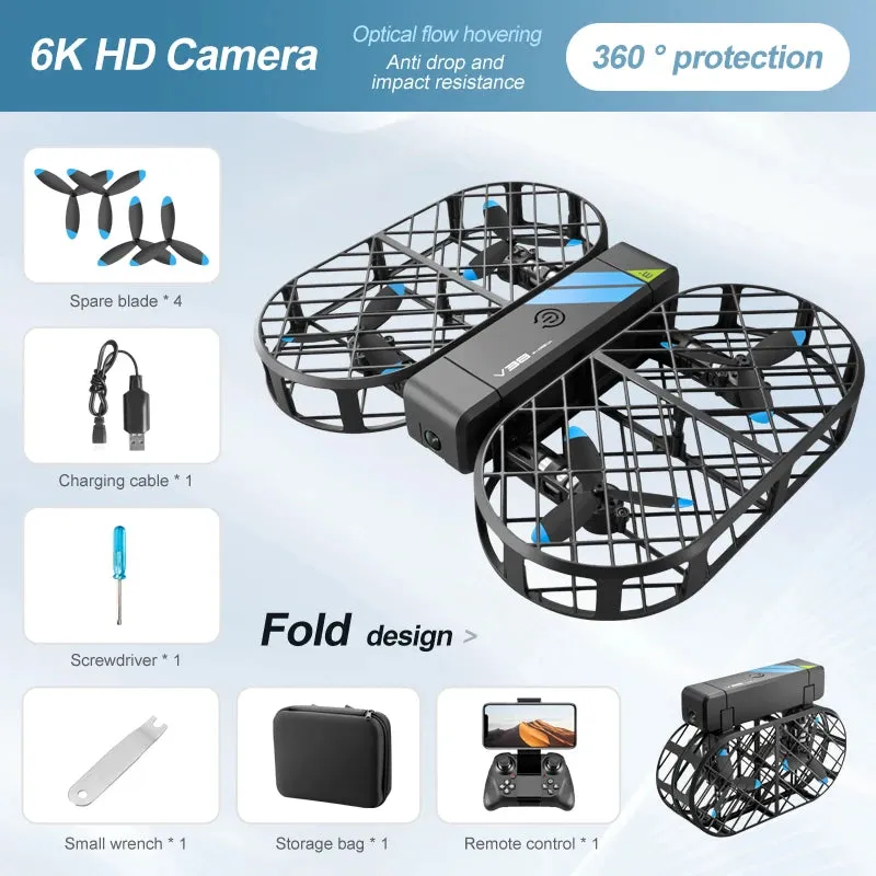 V38 New RC Drone WIFI FPV Hover Camera HD 6K Pocket Remote Control Helicopter Foldable Quadcopter Toys