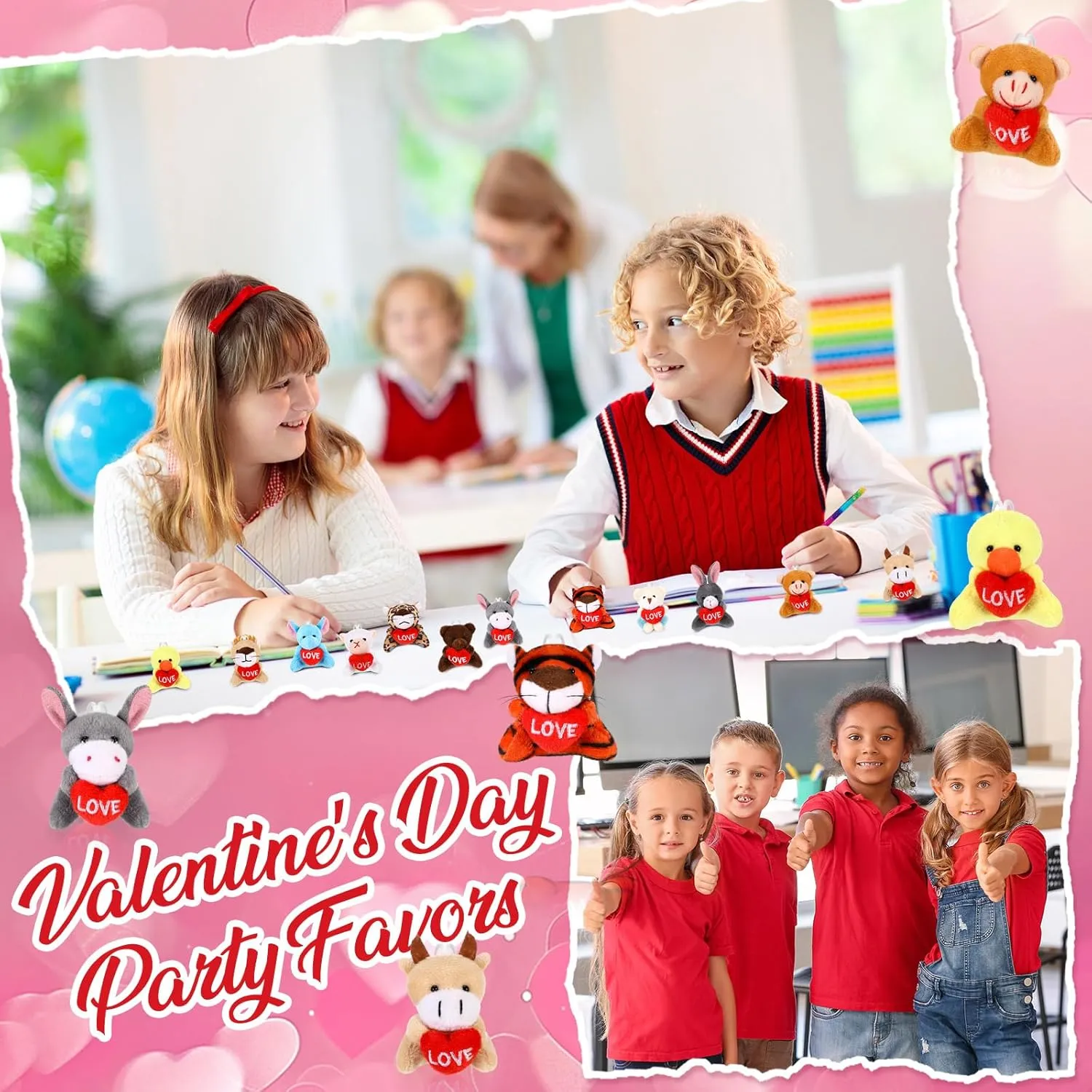 Valentine Mini thrifty flair uproot Animal Plush Toys Bulk Small Stuffed Animal with Heart Valentine��s Day Plushies Keychain for Party Favor Prizes Reward Bag Filler 12 Pcs Valentine's Exchange Gifts for Kids 