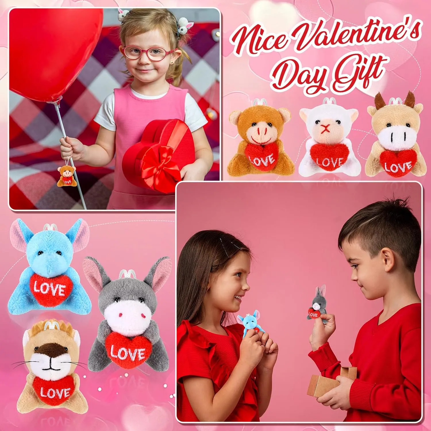 Valentine Mini thrifty flair uproot Animal Plush Toys Bulk Small Stuffed Animal with Heart Valentine��s Day Plushies Keychain for Party Favor Prizes Reward Bag Filler 12 Pcs Valentine's Exchange Gifts for Kids 